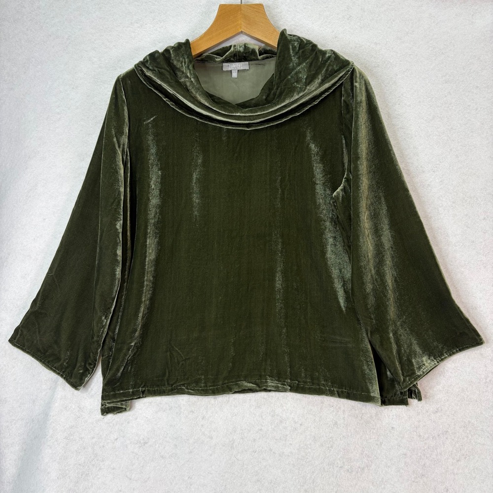 Habitat Oliveโ Green Cowl Neck Velvet Blouse Womens L Whimsigoth Luxe Holiday